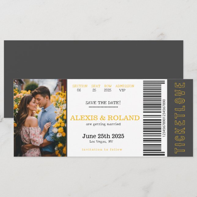 VIP Biljett 1-fotospara datum Inbjudningar (Fram/baksida)