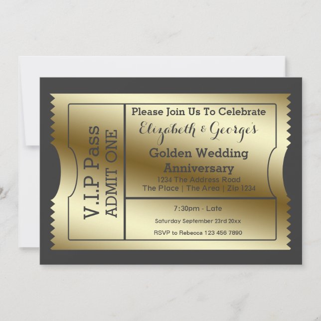VIP-biljett Golden Wedding Anniversary Ticket Inbjudningar (Framsida)