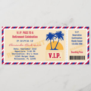 VIP Biljett Pension Party-inbjudan Inbjudningar