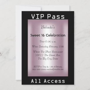 VIP-biljett Sweet 16 Födelsedagsfest Black Pink Inbjudningar