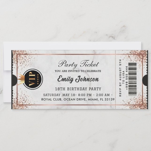 VIP Birthday Party Ticket Invitation Gold Black Inbjudningar (Framsida)