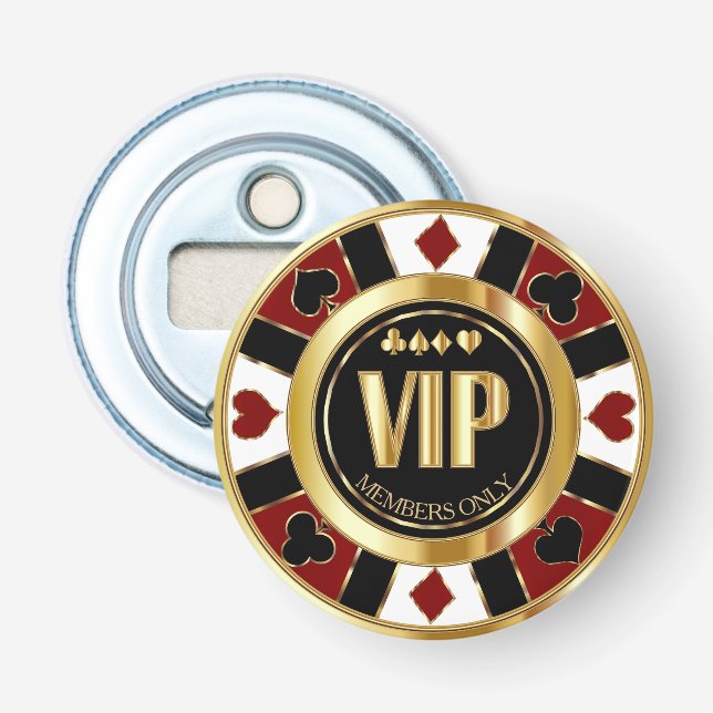 VIP Casino Poker Chip Las Vegas - Red/Guld Flasköppnare (Framsidan)
