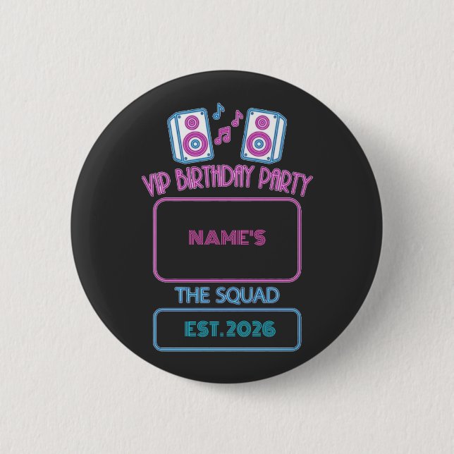 VIP Födelsedagsfest Neon Squad Personlig Gäst N Knapp (Framsida)