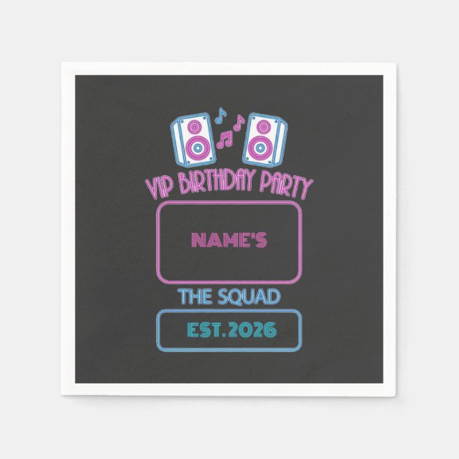 VIP Födelsedagsfest Neon Squad Personlig Gäst N Pappersservett (Framsidan)