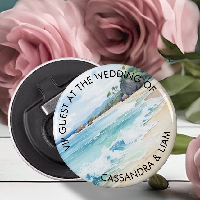 VIP-gäst för sommarsäsong för destinationsbröllop Flasköppnare (Wedding favor bottle opener from the Summer Beach Wedding Collection by Darling & May)