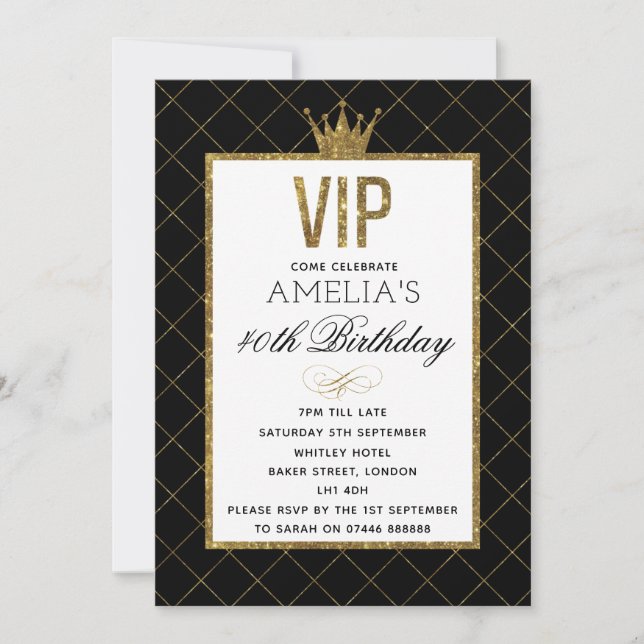 VIP Guld och Black Glitter Birthday Inbjudan (Framsida)