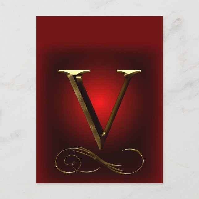 VIP Guld "V" monogram i rött och svart Vykort (Framsida)