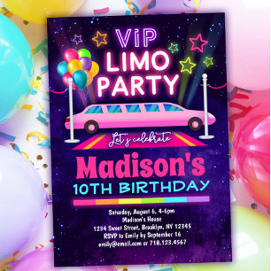 VIP Limo Party Birthday bjudande Regnbåge Färg Inbjudningar