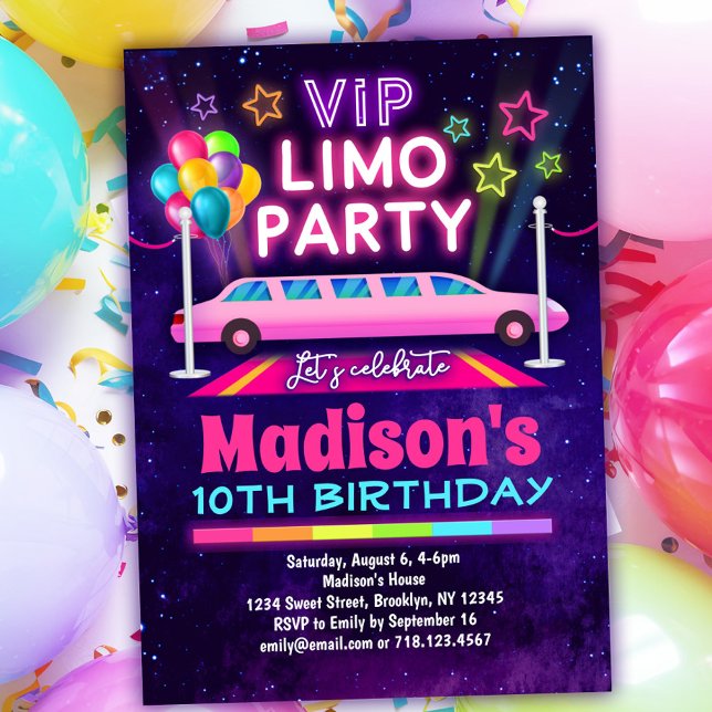 VIP Limo Party Birthday bjudande Regnbåge Färg Inbjudningar (Skapare uppladdad)