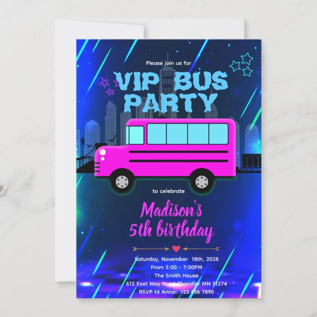 VIP Party Bus Invitation Inbjudningar (Framsida)