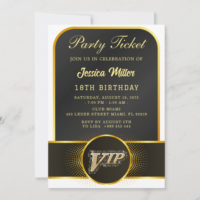 VIP Party Ticket Birthday Invitation Inbjudningar (Framsida)