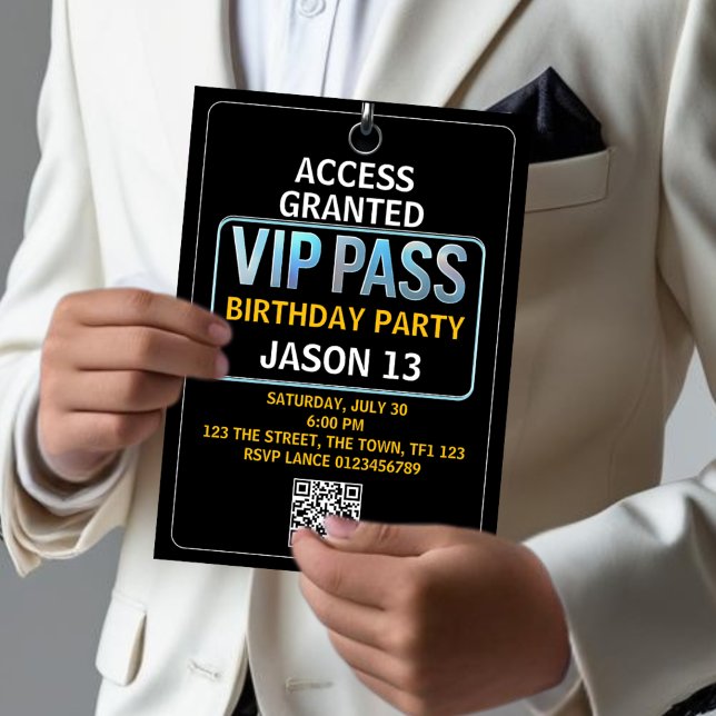 VIP Pass 13:e Coolan Födelsedagsfest inbjudan Tonå (Skapare uppladdad)
