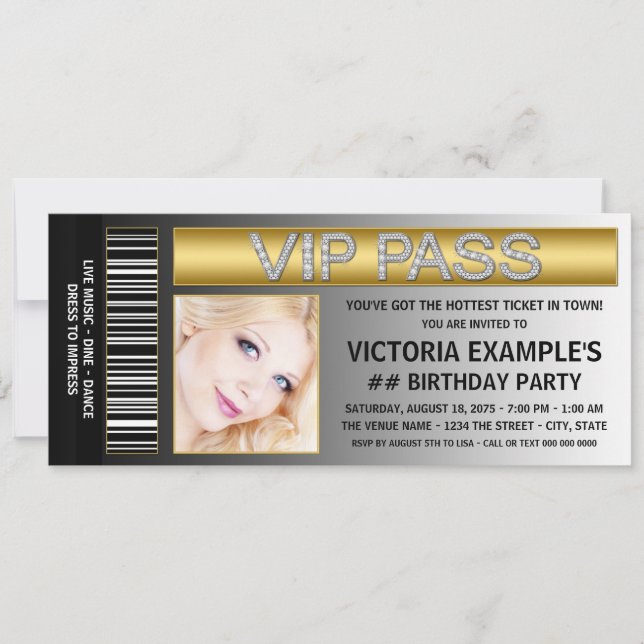 VIP Pass Biljett Stil Födelsedagsfest Inbjudningar (Framsida)