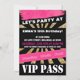 VIP PASS Flicka Dansfest Pyjamasparty Tonårstjej Inbjudningar