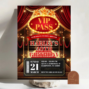VIP Pass Glamor Premiere Hollywood Vuxen Birthday Inbjudningar