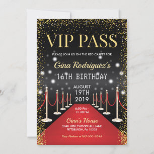 VIP Pass Hollywood Red Carpet Birthday-inbjudan Inbjudningar