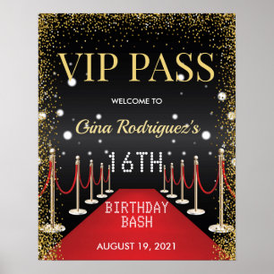 VIP Pass Hollywood Red Carpet Födelsedagsfest Sign Poster
