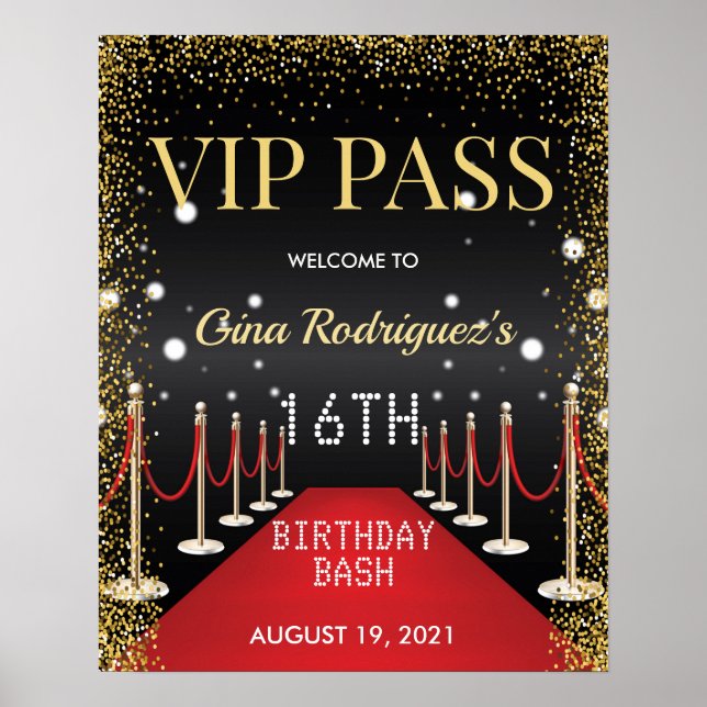 VIP Pass Hollywood Red Carpet Födelsedagsfest Sign Poster (Framsidan)