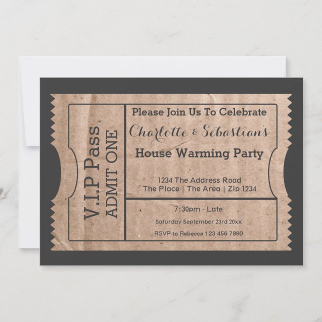 VIP Pass House Warming Cardboard ThBäste Biljett Inbjudningar (Framsida)