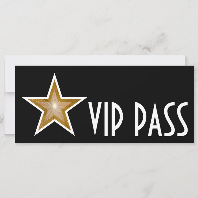 VIP PASS-inbjudan i Guld Star är svart lång Inbjudningar (Framsida)