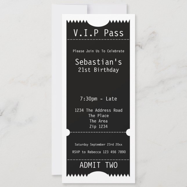 VIP Pass Party-inträde Biljett Inbjudningar (Framsida)