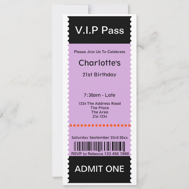 VIP Pass Party-inträde Biljett Inbjudningar (Framsida)