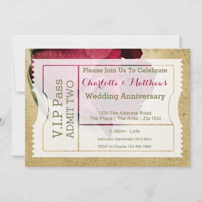 VIP Pass Party-inträde Biljett Röd ros Inbjudningar (Framsida)