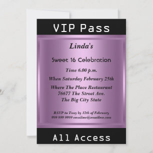 VIP-pass Sweet 16 Födelsedagsfest Lila Inbjudningar