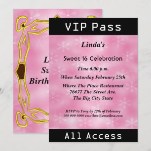 VIP-pass Sweet 16 Födelsedagsfest Rosa Inbjudningar