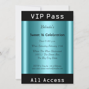 VIP-pass Sweet 16 Födelsedagsfest Svart Teal Inbjudningar