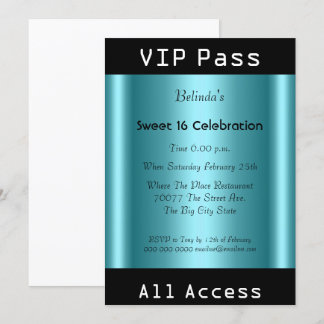VIP pass Sweet 16 Födelsedagsfests Black Teal Inbjudningar