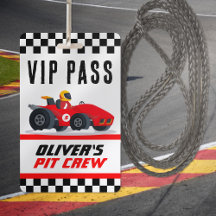 VIP Pit Crew-kort för racerbilstema födelsedagsfes
