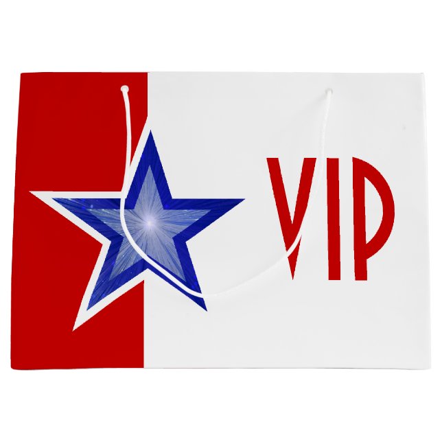 VIP-presentsäck med blå stjärna, röd utskrift (Framsidan)