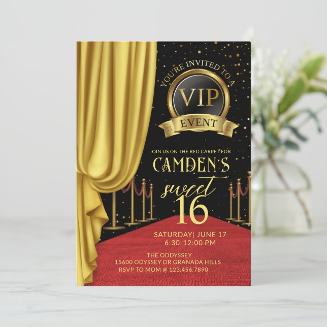 VIP, Red Carpet Birthday, Hollywood Birthday, Sver Inbjudningar (Stående Fram)