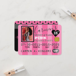 VIP Rosa & Black Photo Födelsedagsfest Kredit-kort Inbjudningar