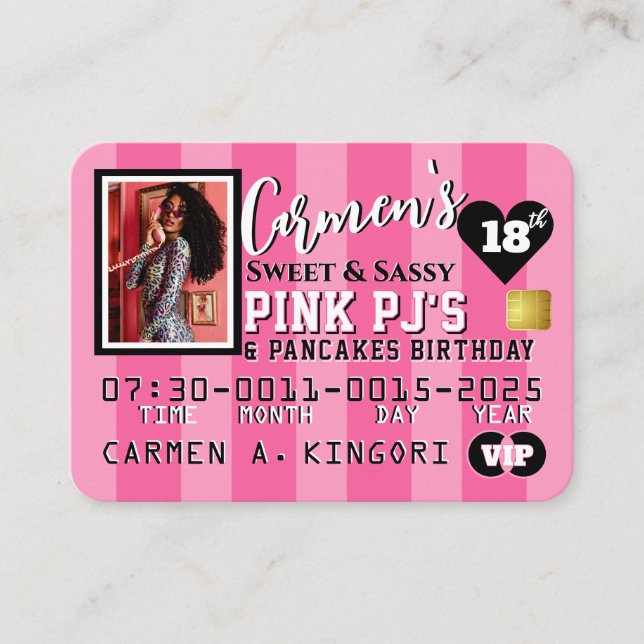 VIP Rosa Rand Photo Kredit Card-inbjudan Tilläggskort (Framsida)
