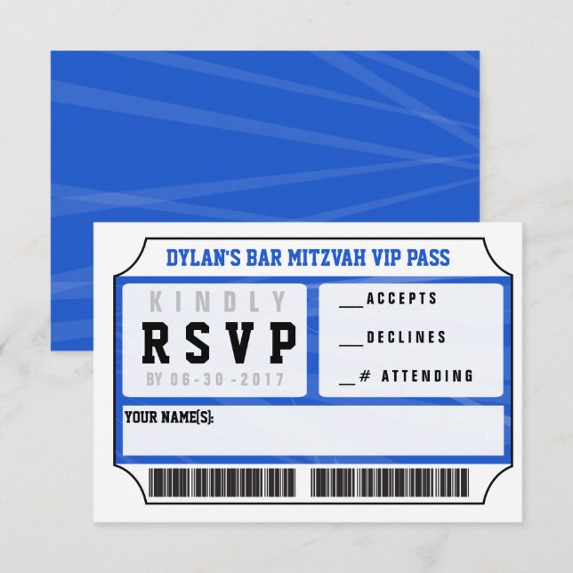 VIP-SVARSKORT Bar Mitzvah-inbjudan Inbjudningar (Fram/baksida)