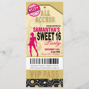 VIP Sweet 16 Biljett (fuschia khaki) Inbjudningar