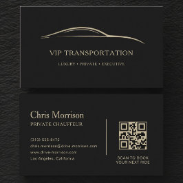 VIP Transportation QR Code Black & Gold Visitkort