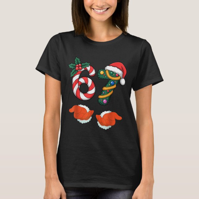 Viral 67 Candy Canes Christmas Tree With Hand Holi T Shirt (Framsida)