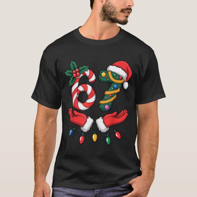 Viral 67 Hands Gesture Candy Canes Santa Holiday K T Shirt (Framsida)