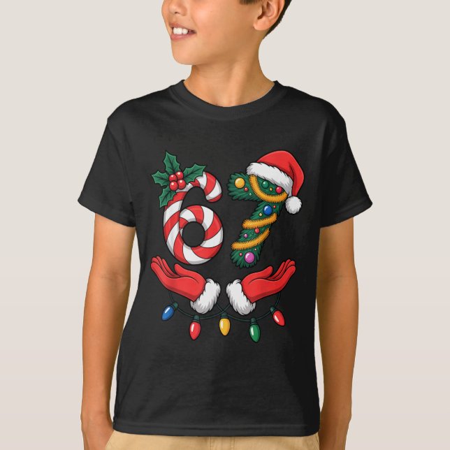 Viral 67 Hands Gesture Candy Canes Santa Holiday K T Shirt (Framsida)