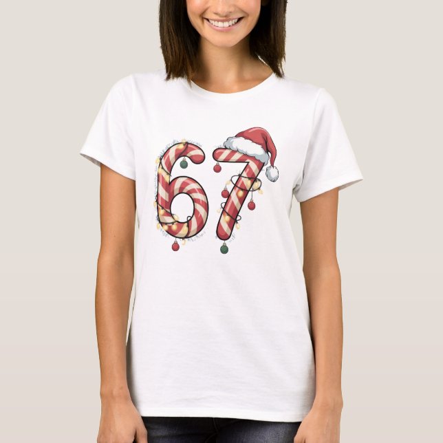Viral Six Seven (6-7) Candy Cane Meme Christmas T Shirt (Framsida)