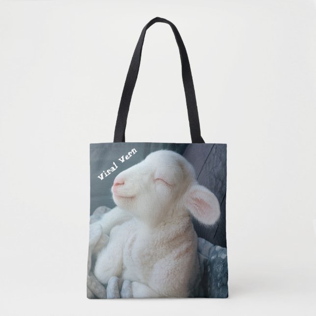 Viral Vern White Lamb Durable Tote Bag Tygkasse (Framsida)