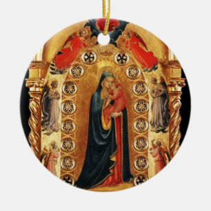 VIRGIN AND CHILD, ÄNGLAR GULD HELIG ART Red Ruby Julgransprydnad Keramik