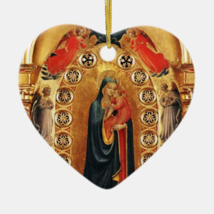 VIRGIN AND CHILD, ÄNGLAR GULD HELIG ART Red Ruby Julgransprydnad Keramik