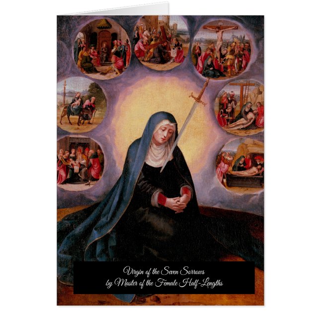 Virgin från de sju sorrows hälsningskort (Framsidan)