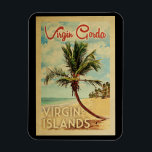 Virgin Gorda Handflatan Träd Vintage resor Magnet<br><div class="desc">Ett unikt gammalmodigt gammalt virgin Gorda-Jungfruöarna i mitten av århundradet i vintage resor poster stil. Den har en böjd handflatan träd på sandstranden med hav under ett blått grumligt himlar.</div>