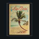 Virgin Gorda Handflatan Träd Vintage resor Vykort<br><div class="desc">Ett unikt gammalmodigt gammalt virgin Gorda-Jungfruöarna i mitten av århundradet i vintage resor poster stil. Den har en böjd handflatan träd på sandstranden med hav under ett blått grumligt himlar.</div>