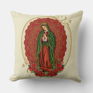Virgin Guadalupe, katolsk jul Pointsettia Th Kudde